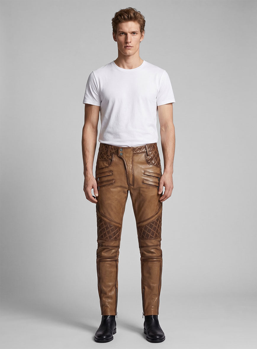 Hector Burnt Tan Leather Pants - StudioSuits