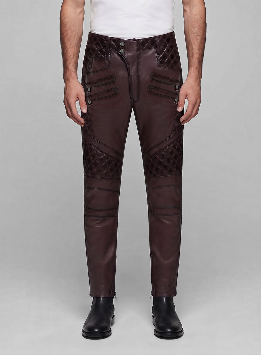 Hector Burnt Wine Leather Pants - StudioSuits