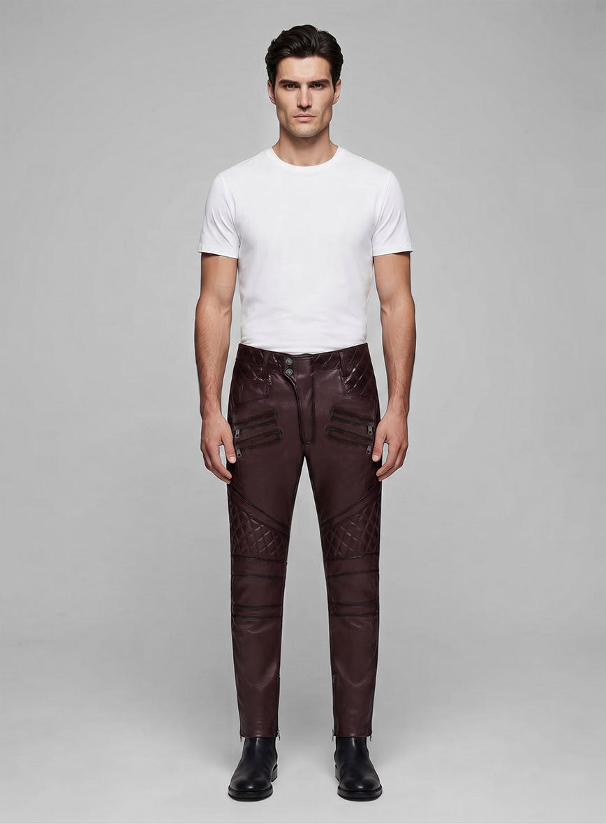 Hector Burnt Wine Leather Pants - StudioSuits
