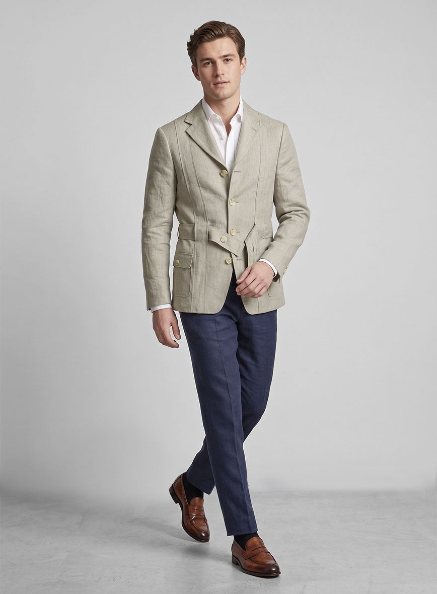 Henrik Belted Campari Oatmeal Linen Jacket - StudioSuits