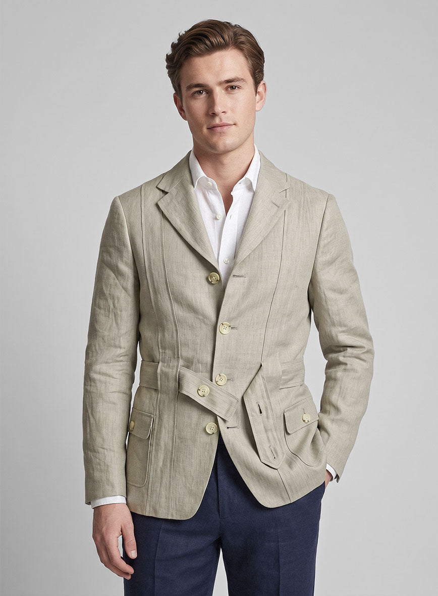 Henrik Belted Campari Oatmeal Linen Jacket - StudioSuits