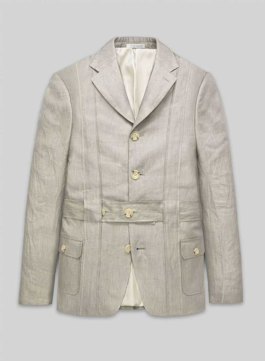 Henrik Belted Campari Oatmeal Linen Jacket - StudioSuits