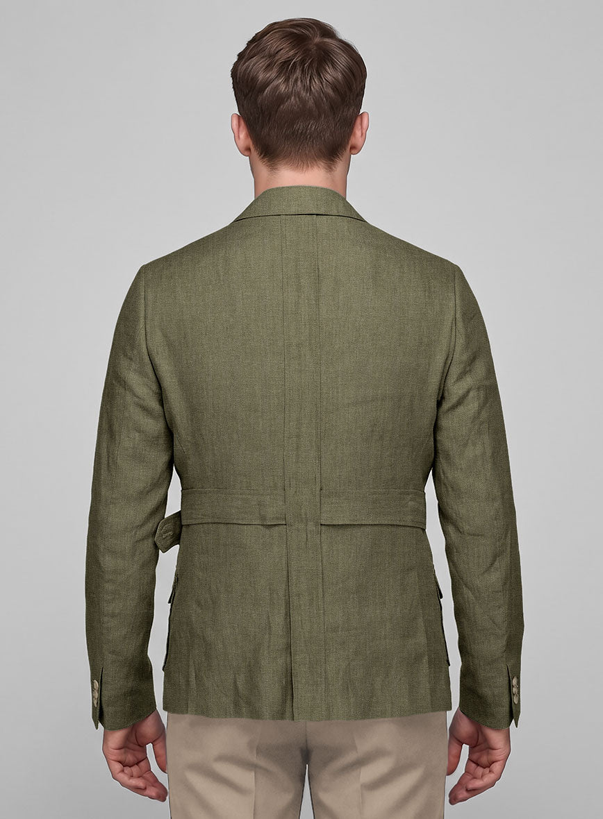 Henrik Belted Campari Rustic Green Linen Jacket - StudioSuits