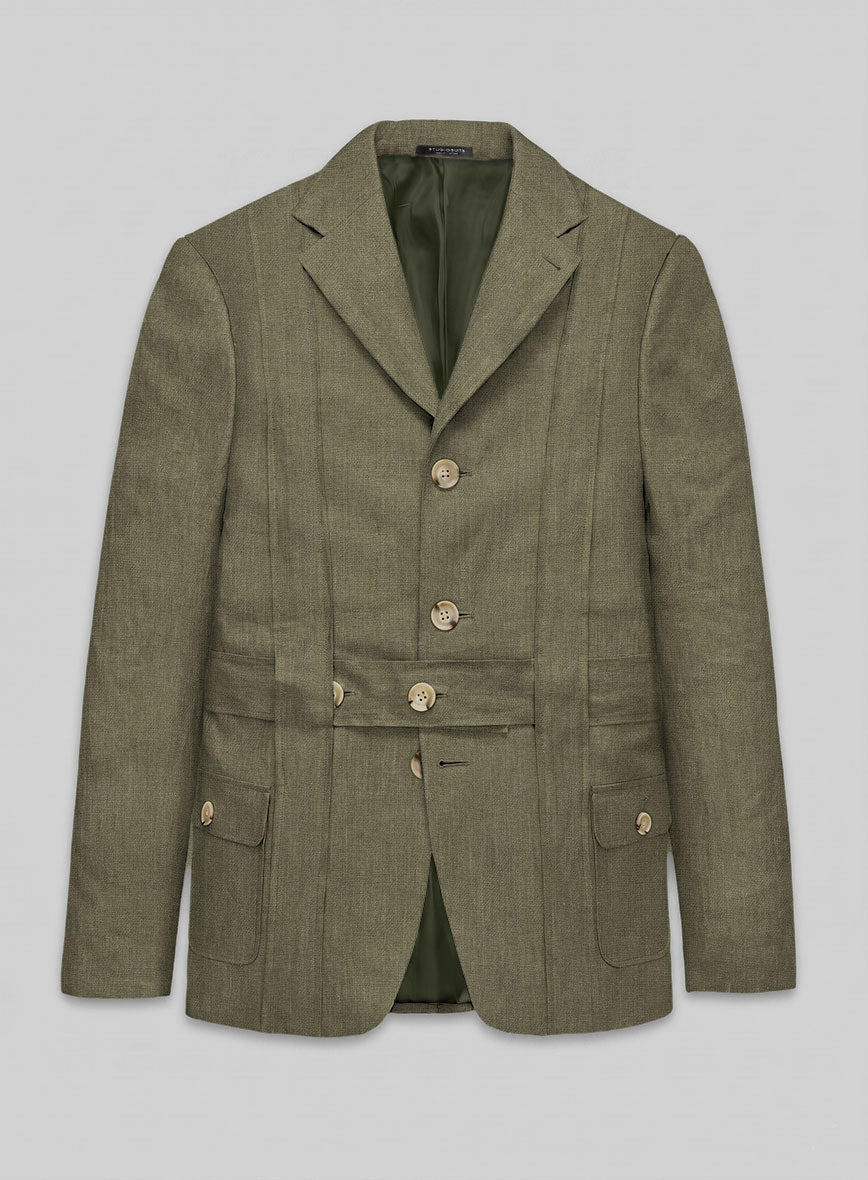 Henrik Belted Campari Rustic Green Linen Jacket - StudioSuits