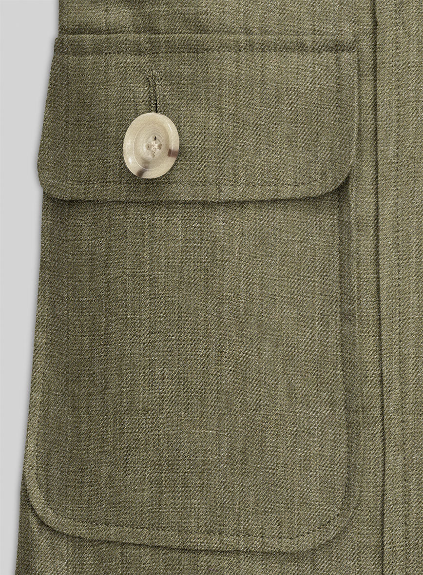Henrik Belted Campari Rustic Green Linen Jacket - StudioSuits