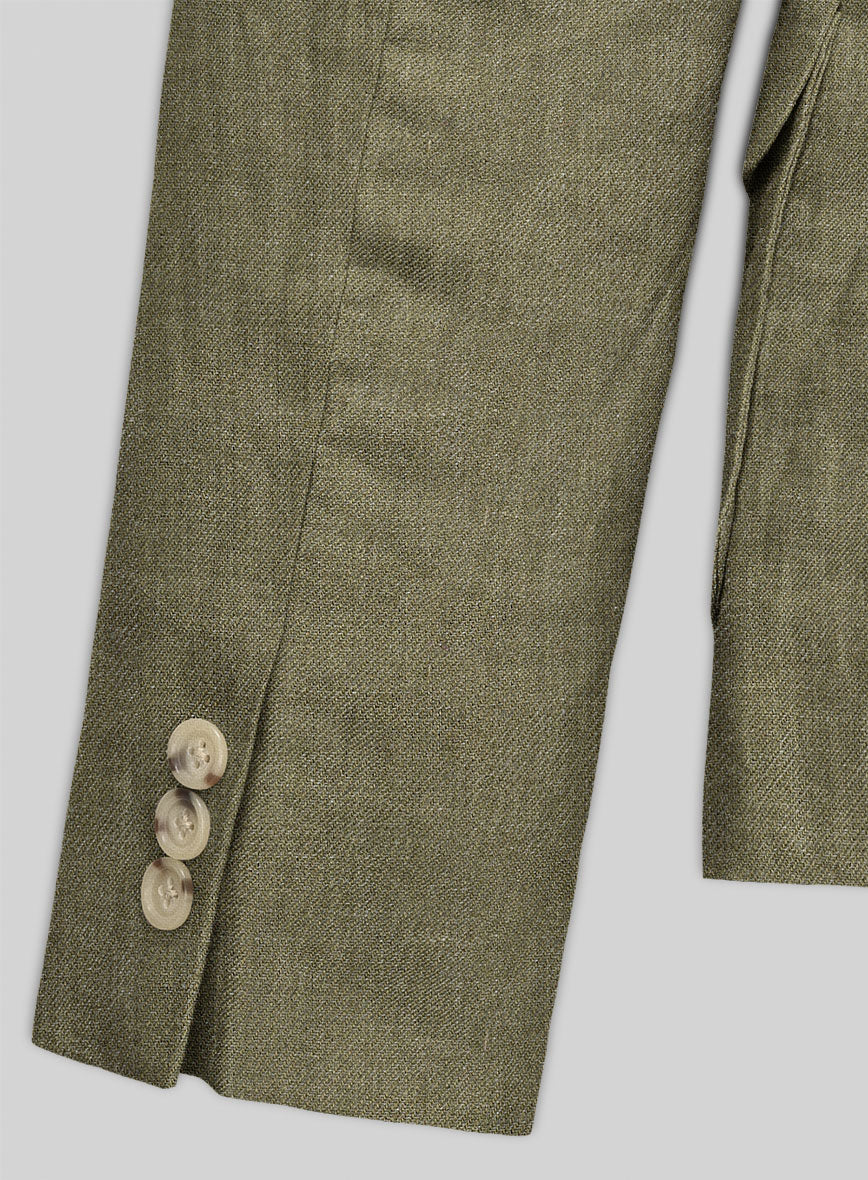 Henrik Belted Campari Rustic Green Linen Jacket - StudioSuits