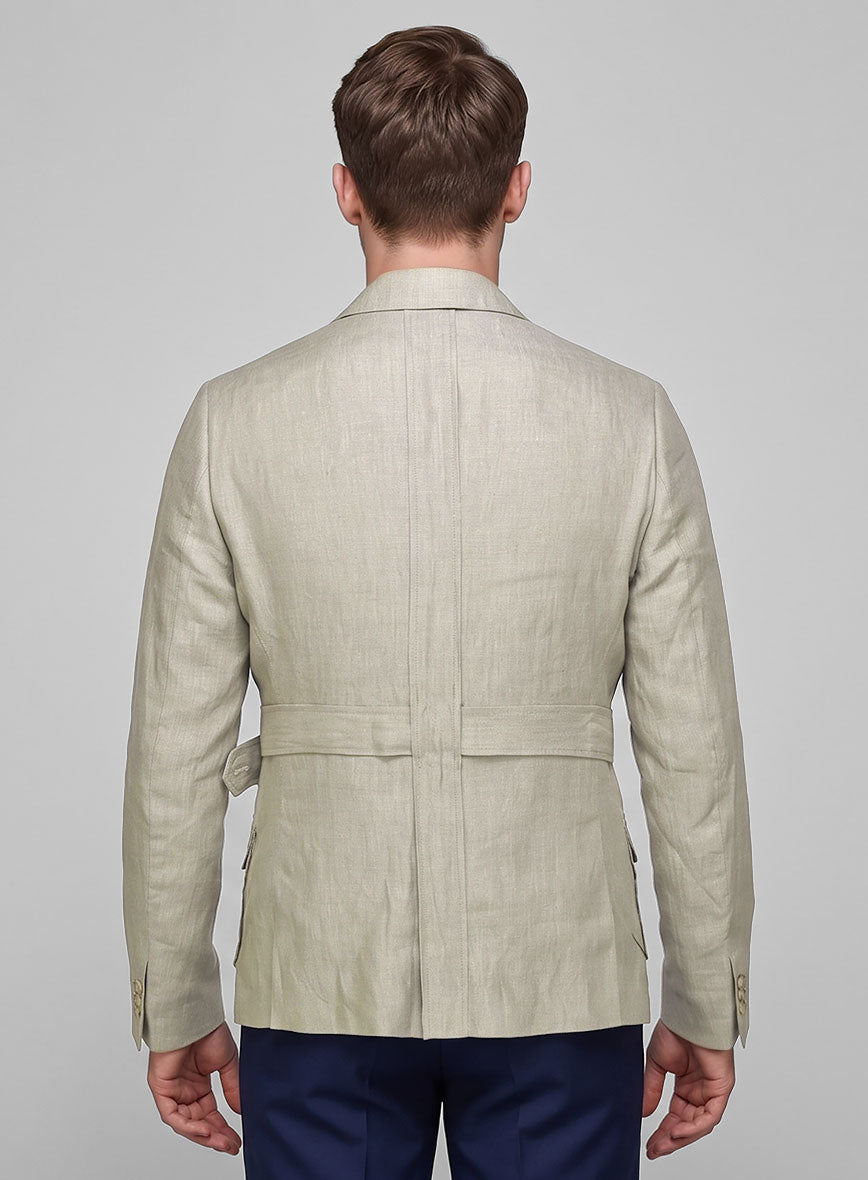Henrik Belted Campari Oatmeal Linen Jacket - StudioSuits