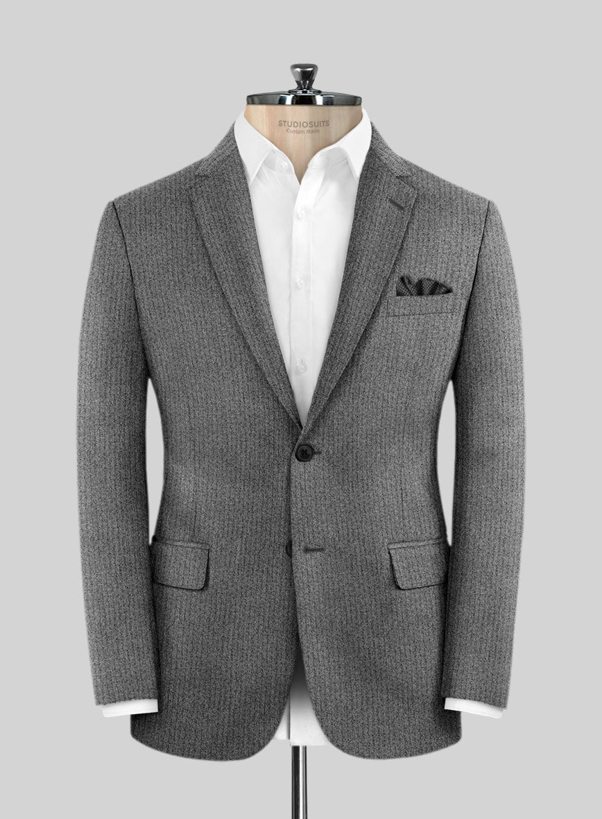 Herringbone Gray Flannel Wool Jacket - StudioSuits