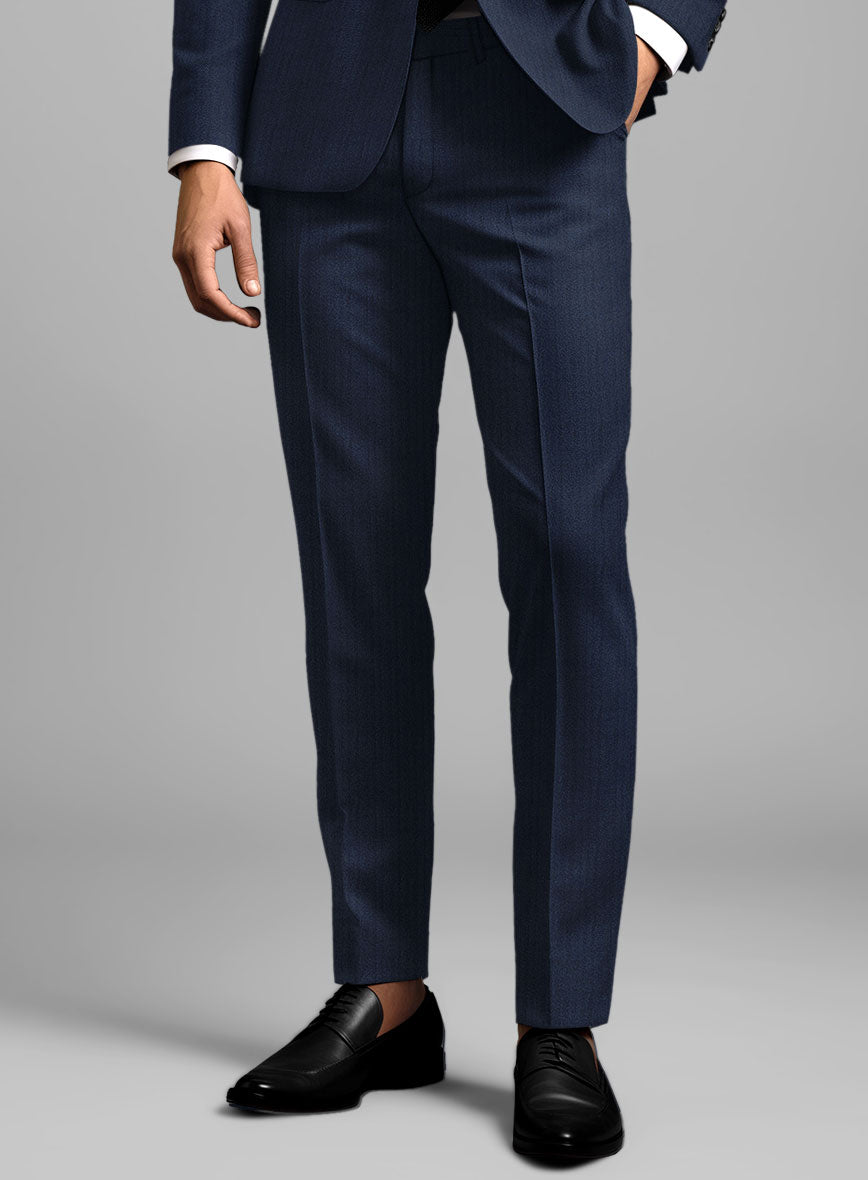 Herringbone Wool Royal Blue Pants - StudioSuits