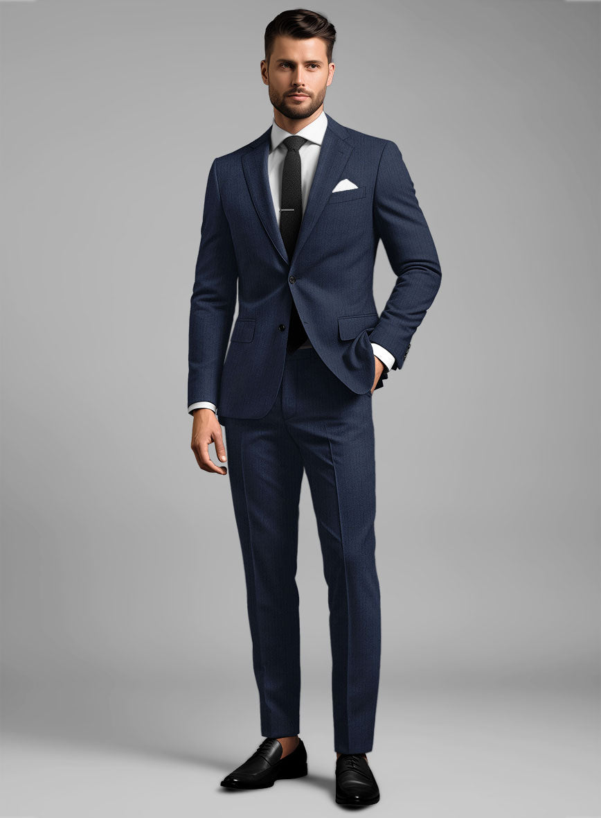 Herringbone Wool Royal Blue Suit - StudioSuits