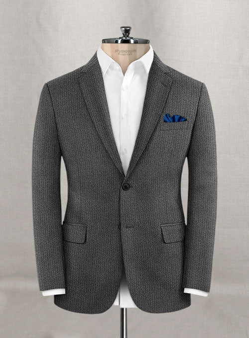 Herringbone Gray Flannel Wool Jacket - StudioSuits