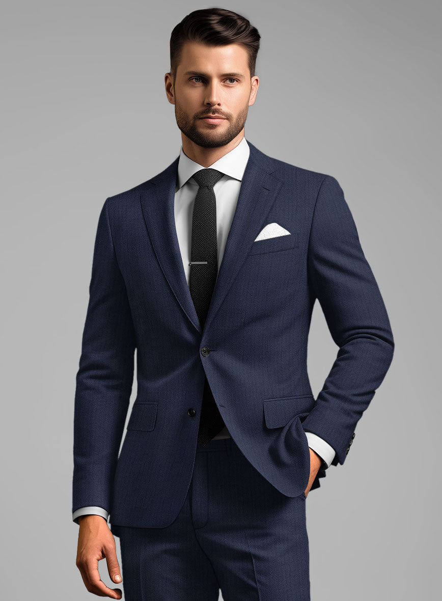 Herringbone Wool Royal Blue Jacket - StudioSuits