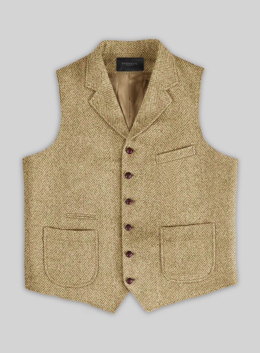Highlander Heavy Beige Herringbone Tweed Hunting Vest - StudioSuits