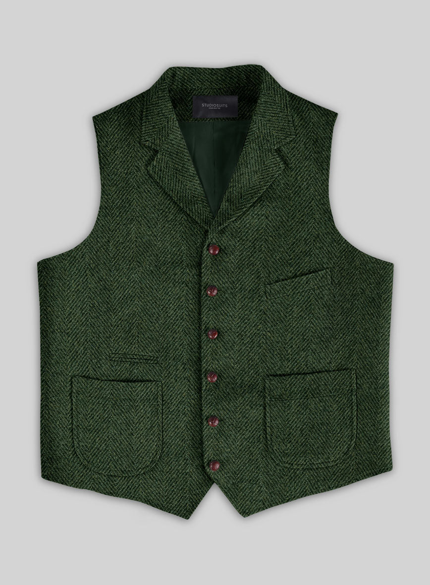 Highlander Heavy Green Herringbone Tweed Hunting Vest - StudioSuits