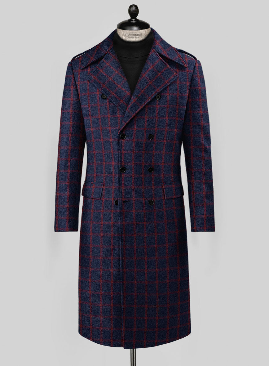 Highlander Heavy Blue Check Tweed GQ Overcoat - StudioSuits