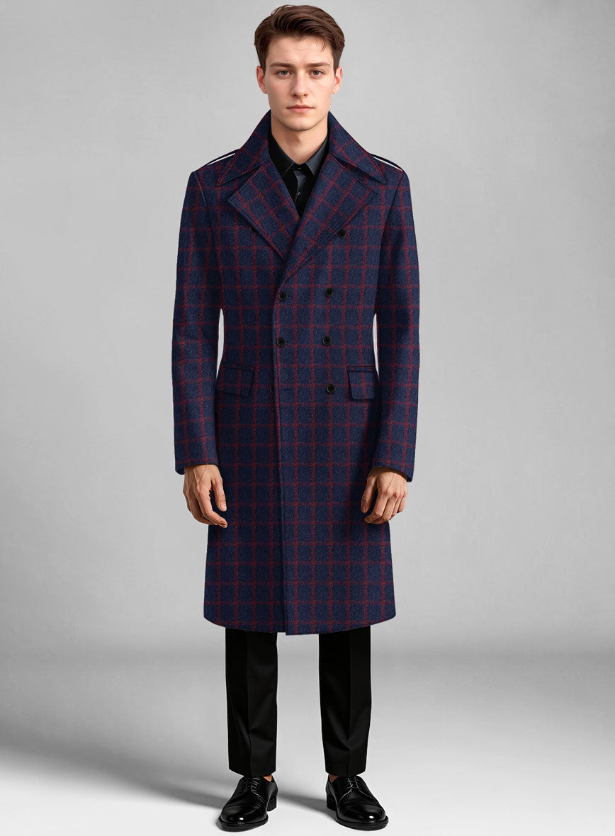Highlander Heavy Blue Check Tweed GQ Overcoat - StudioSuits