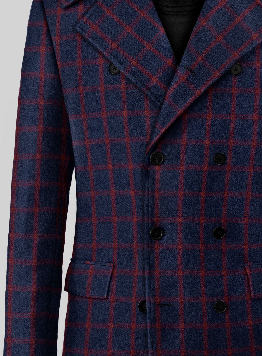 Highlander Heavy Blue Check Tweed GQ Overcoat - StudioSuits