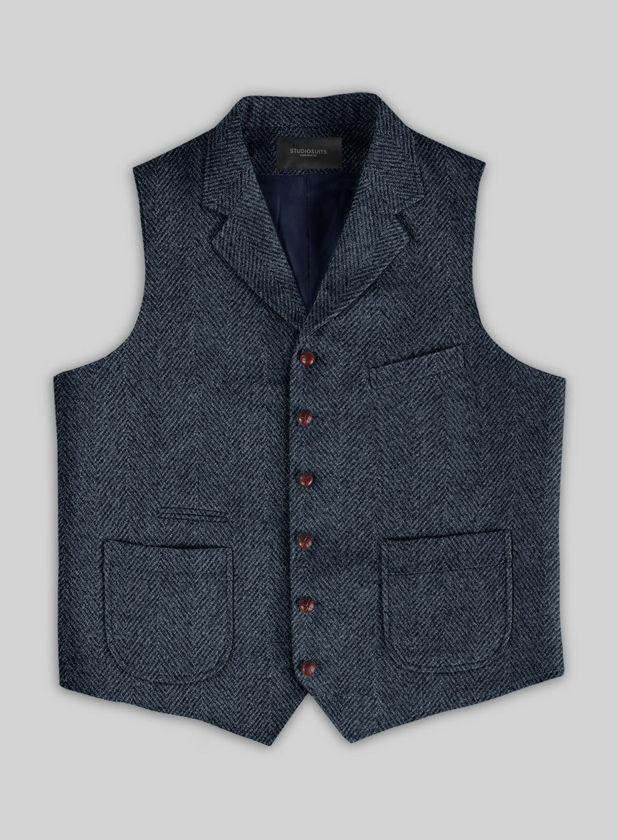 Highlander Heavy Blue Herringbone Tweed Hunting Vest - StudioSuits