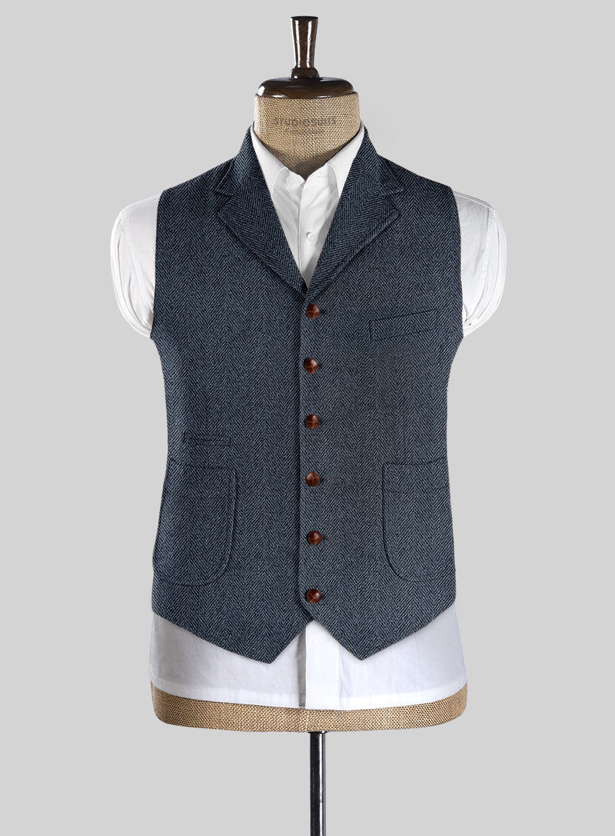 Highlander Heavy Blue Herringbone Tweed Hunting Vest - StudioSuits