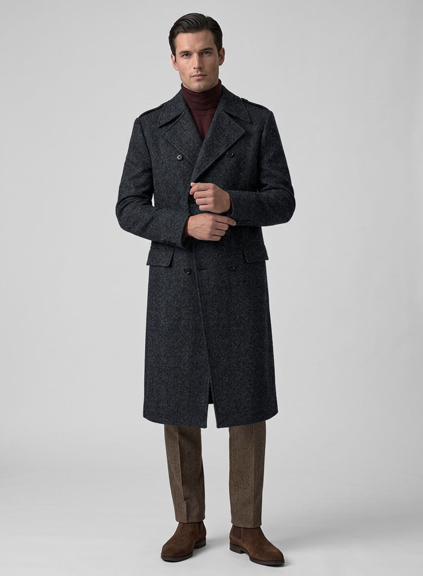 Highlander Heavy Blue Bedford Tweed GQ Overcoat - StudioSuits