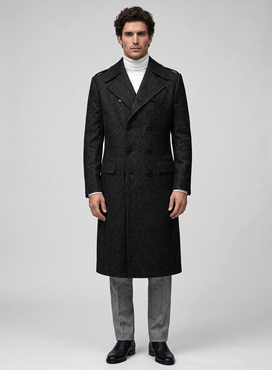 Highlander Heavy Charcoal Bedford Tweed GQ Overcoat - StudioSuits