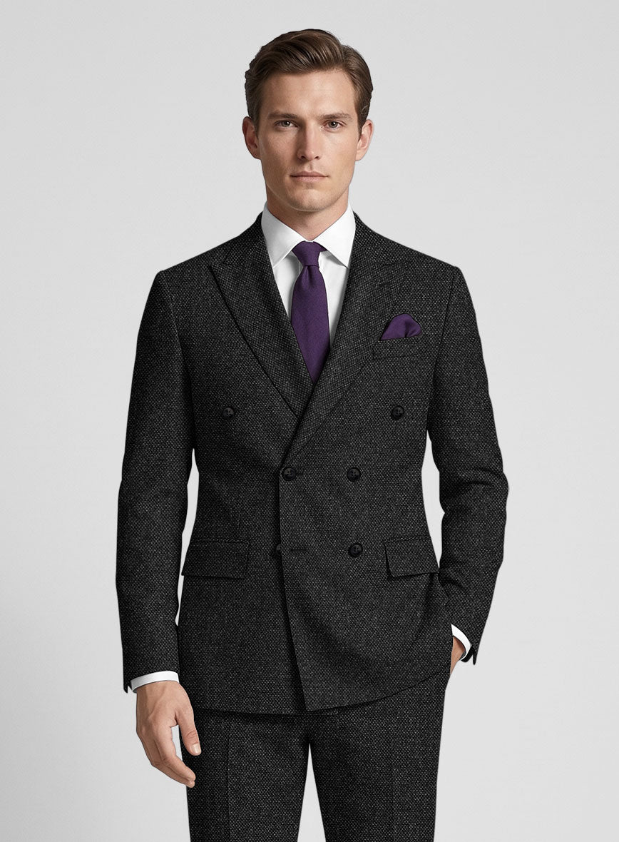 Highlander Heavy Charcoal Bedford Tweed Double Breasted Jacket - StudioSuits