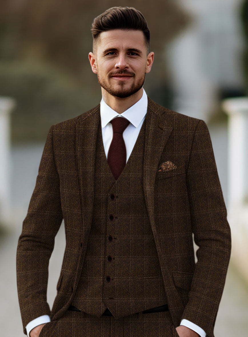 Highlander Brown Windowpane Tweed Suit - StudioSuits