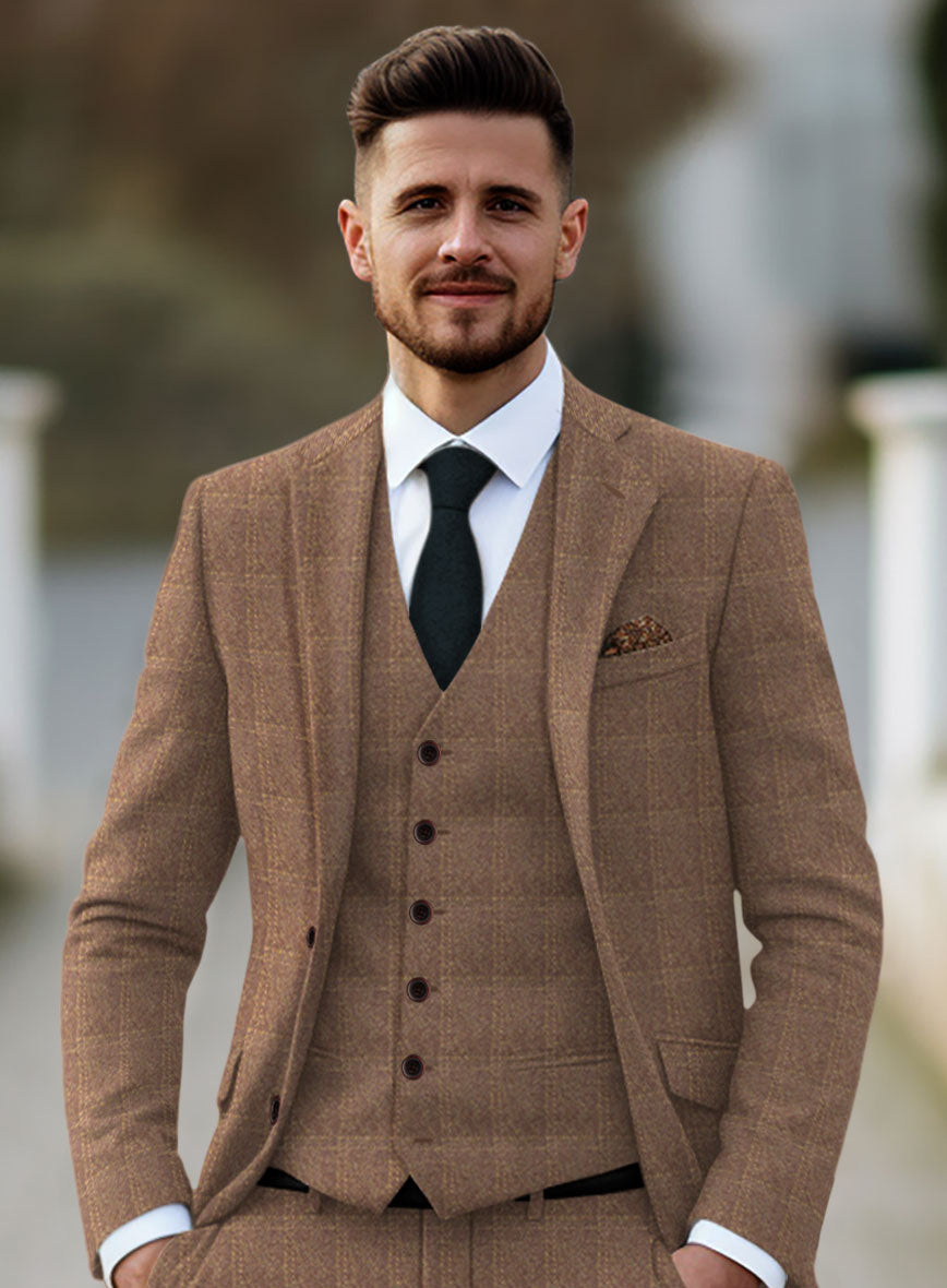 Highlander Dark Beige Windowpane Tweed Suit - StudioSuits