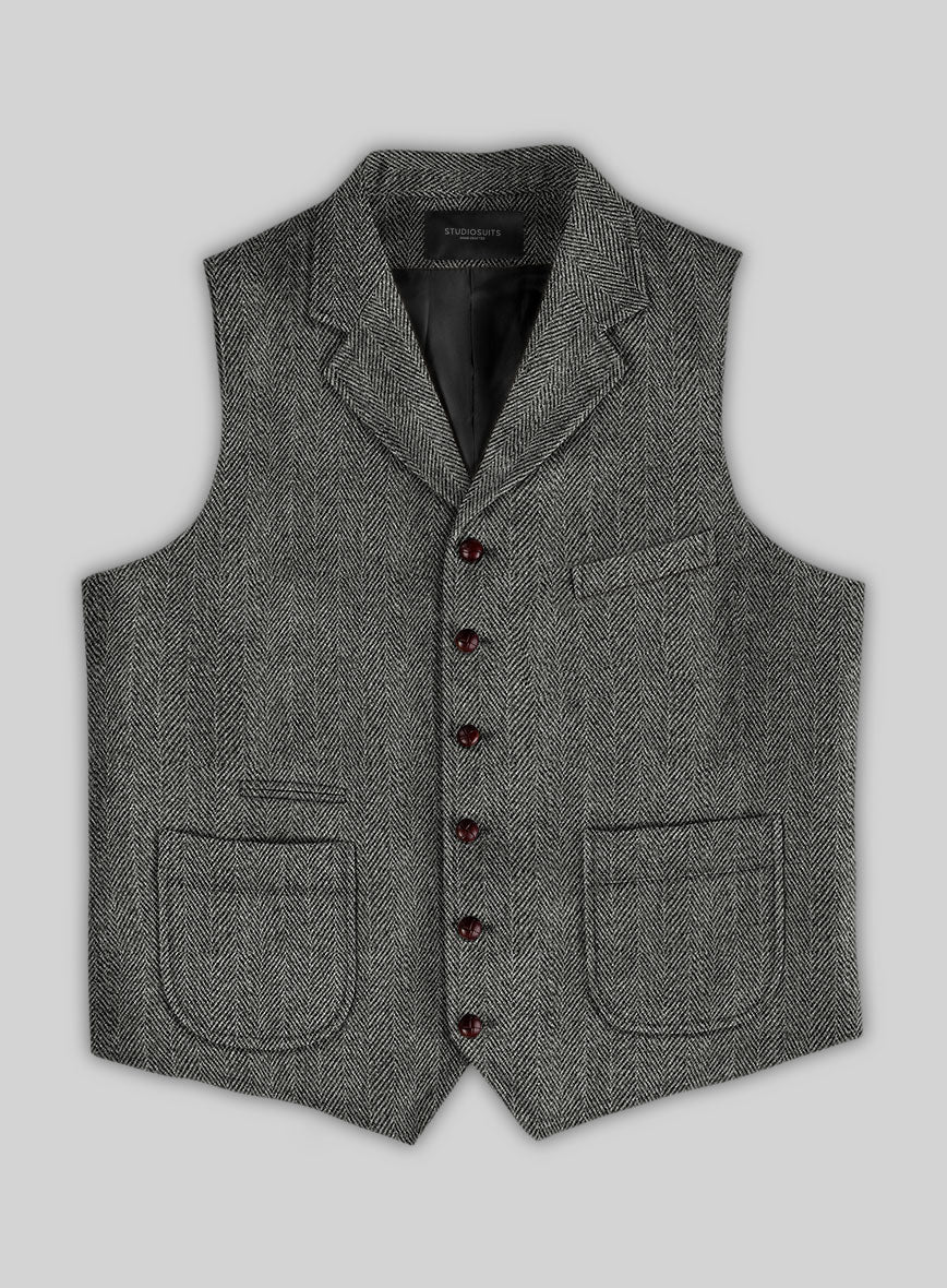Highlander Gray Herringbone Tweed Hunting Vest - StudioSuits