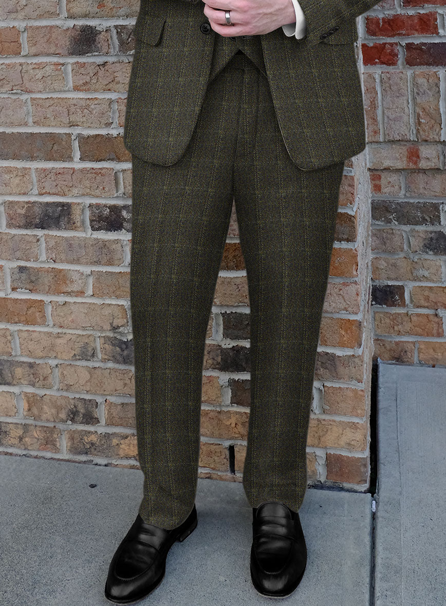 Veste Vintage Homme MAENSON Tweed Vert Windowpane, Taille 40