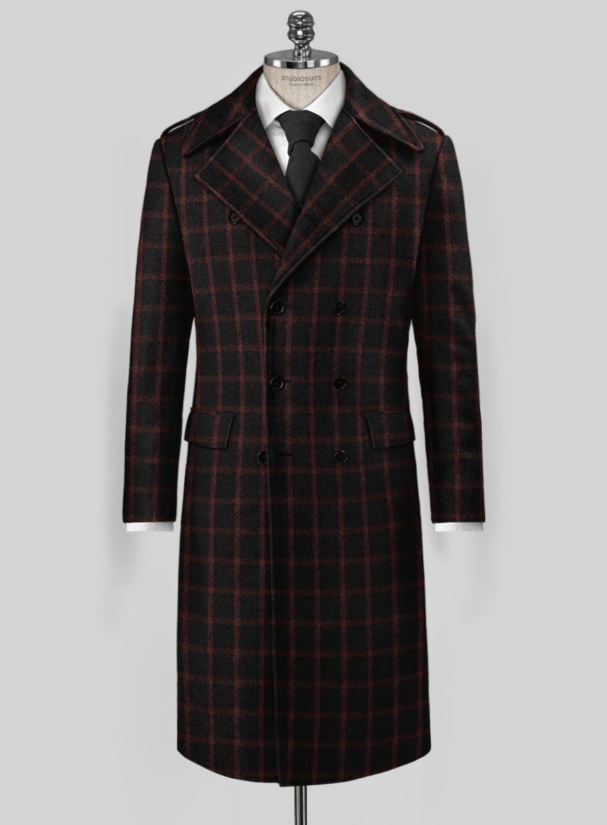 Highlander Heavy Black Checks Tweed GQ Overcoat - StudioSuits