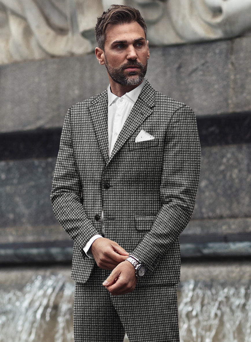 Highlander Heavy Black Houndstooth Tweed Jacket - StudioSuits