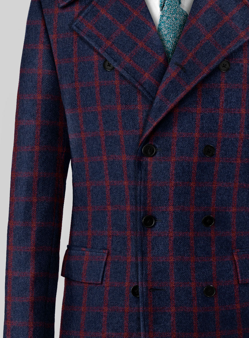 Highlander Heavy Blue Checks Tweed GQ Overcoat - StudioSuits