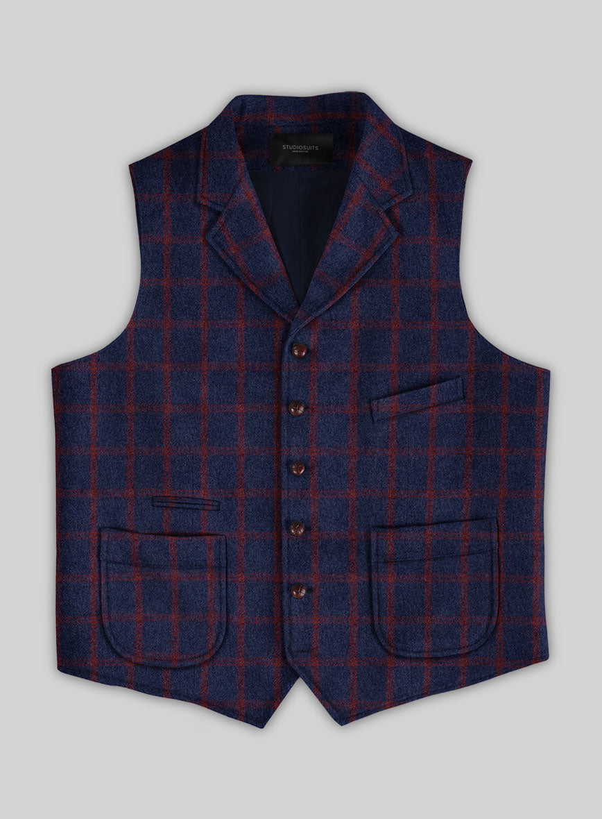 Highlander Heavy Blue Check Tweed Hunting Vest - StudioSuits