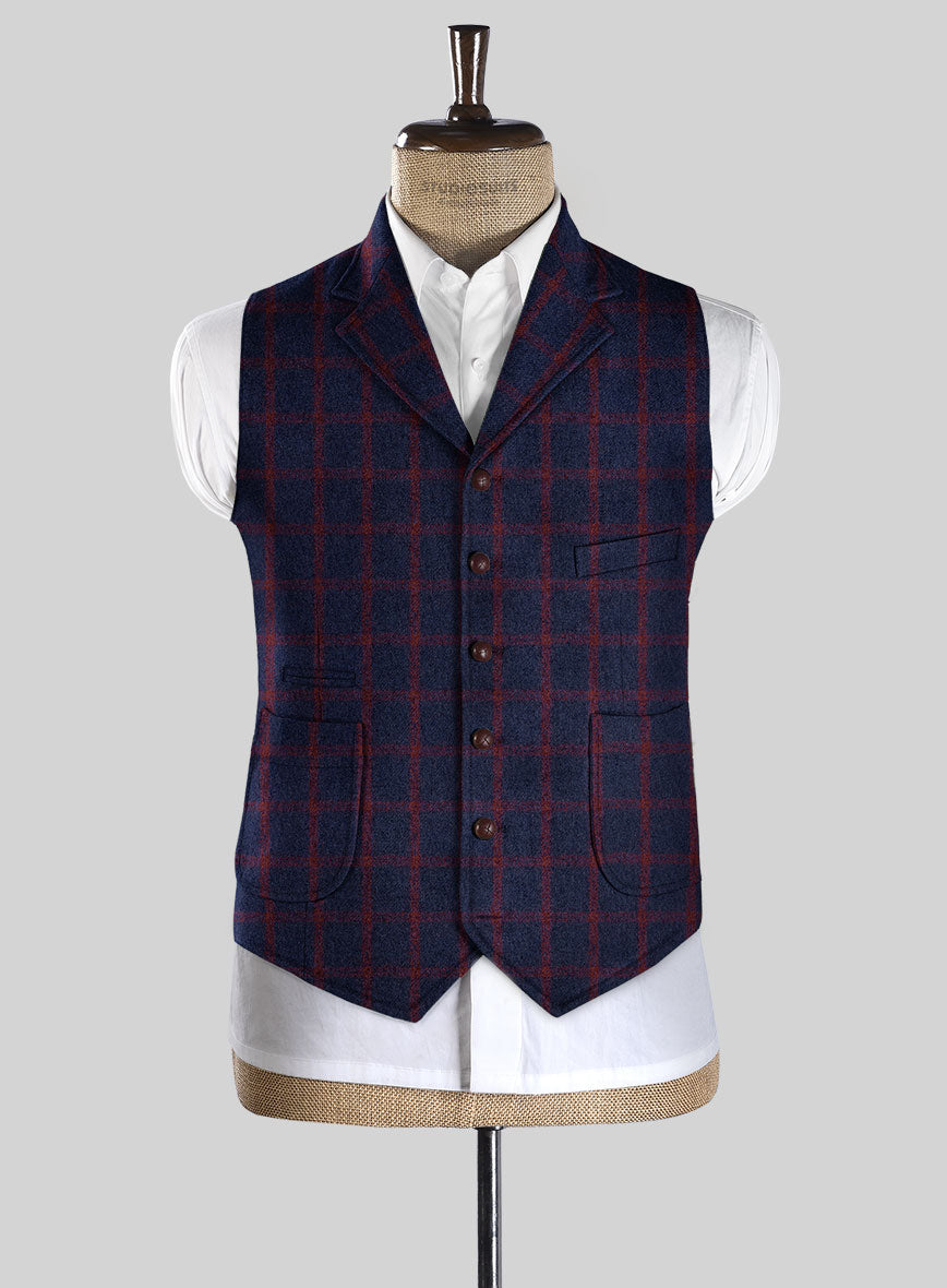 Highlander Heavy Blue Check Tweed Hunting Vest - StudioSuits