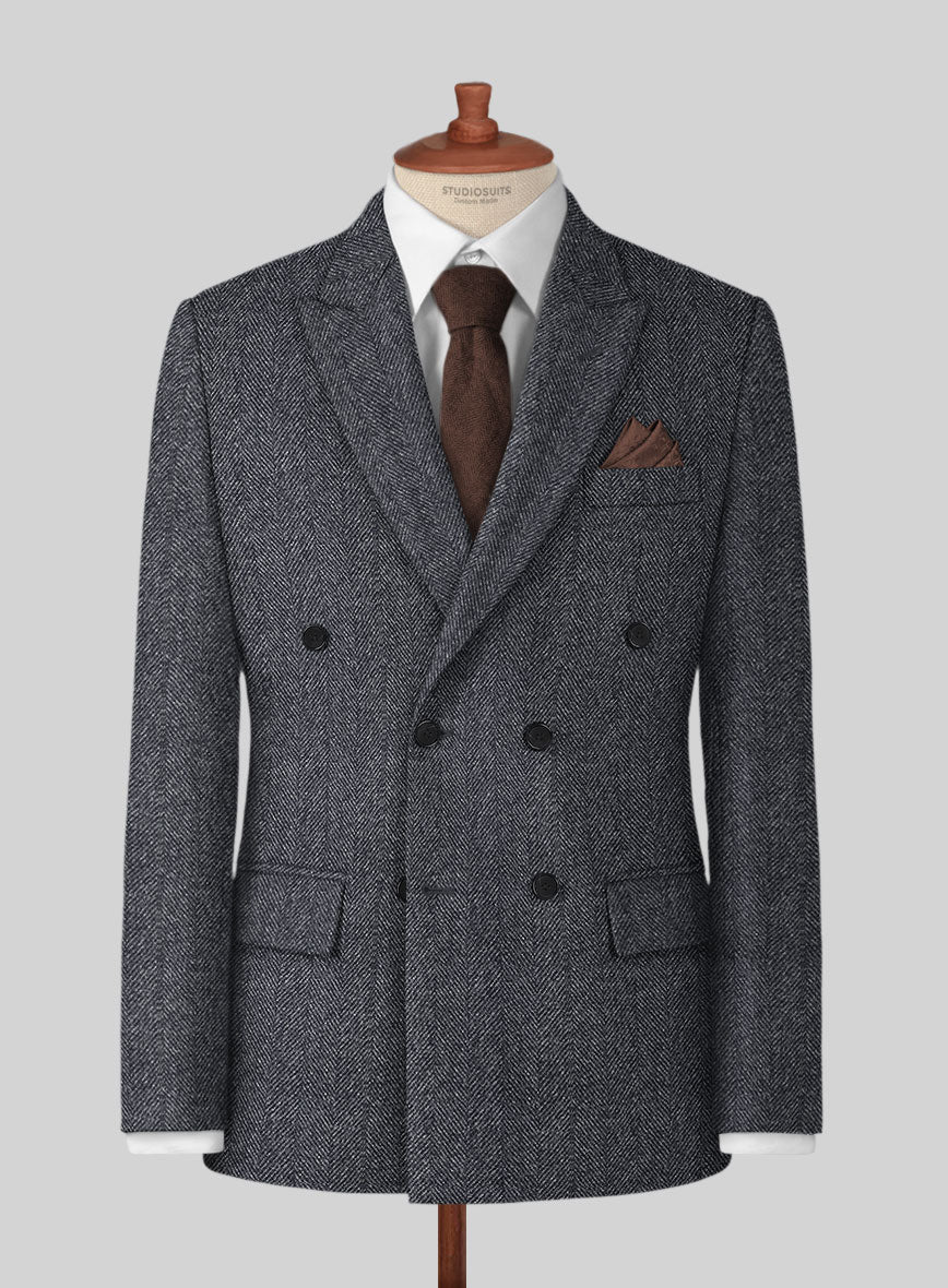 Highlander Heavy Charcoal Herringbone Tweed Jacket - StudioSuits