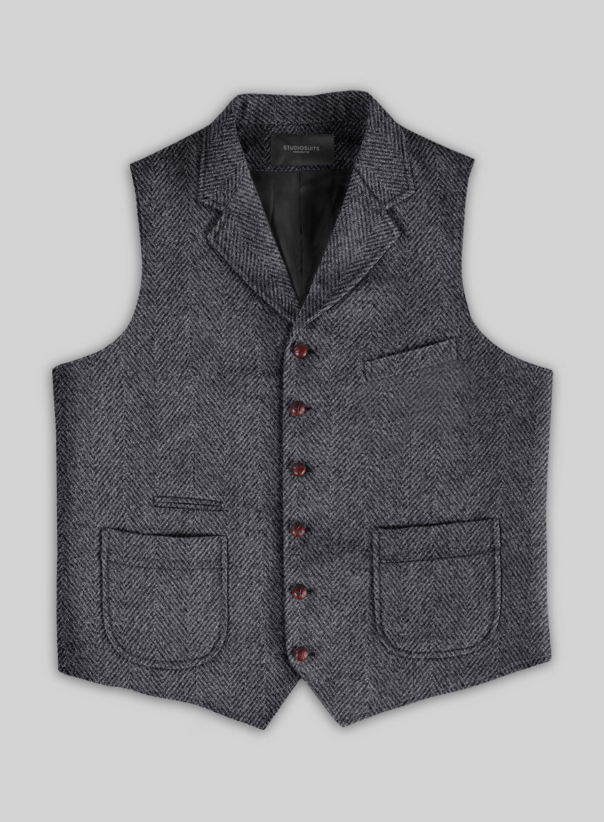 Highlander Heavy Charcoal Herringbone Tweed Hunting Vest - StudioSuits