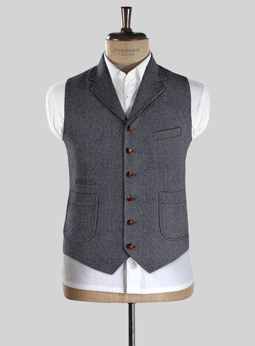 Highlander Heavy Charcoal Herringbone Tweed Hunting Vest - StudioSuits