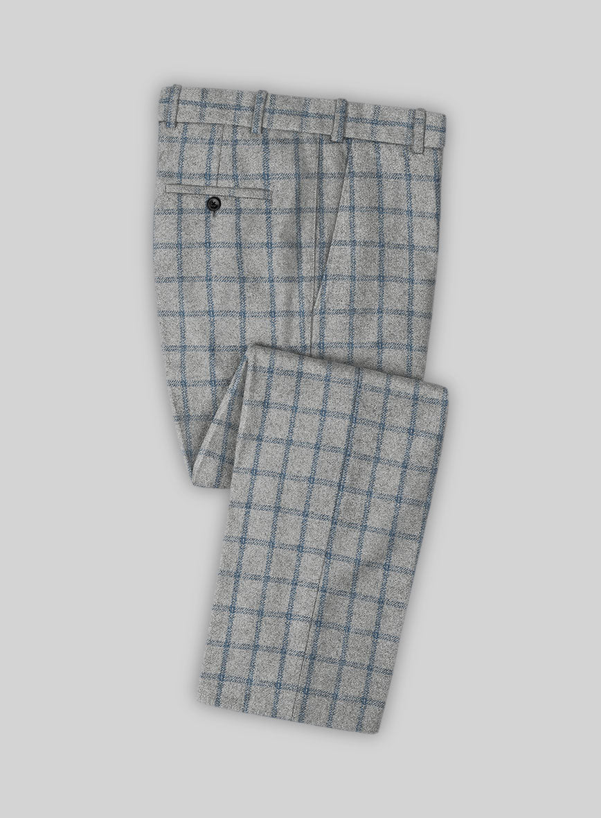 Highlander Heavy Gray Blue Check Tweed Pants - StudioSuits
