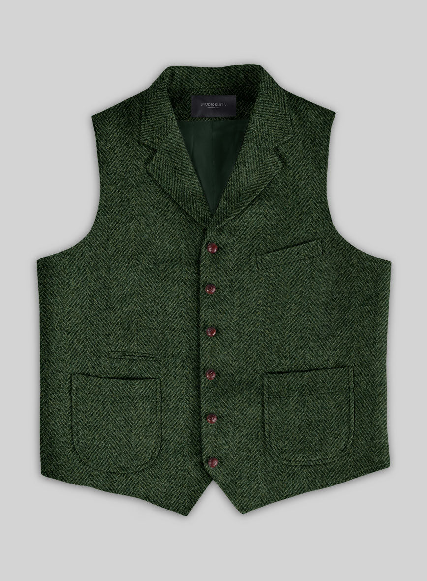 Highlander Heavy Green Herringbone Tweed Hunting Vest - StudioSuits