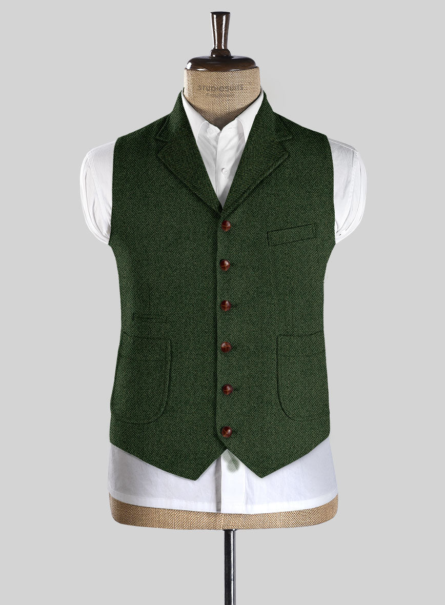 Highlander Heavy Green Herringbone Tweed Hunting Vest - StudioSuits