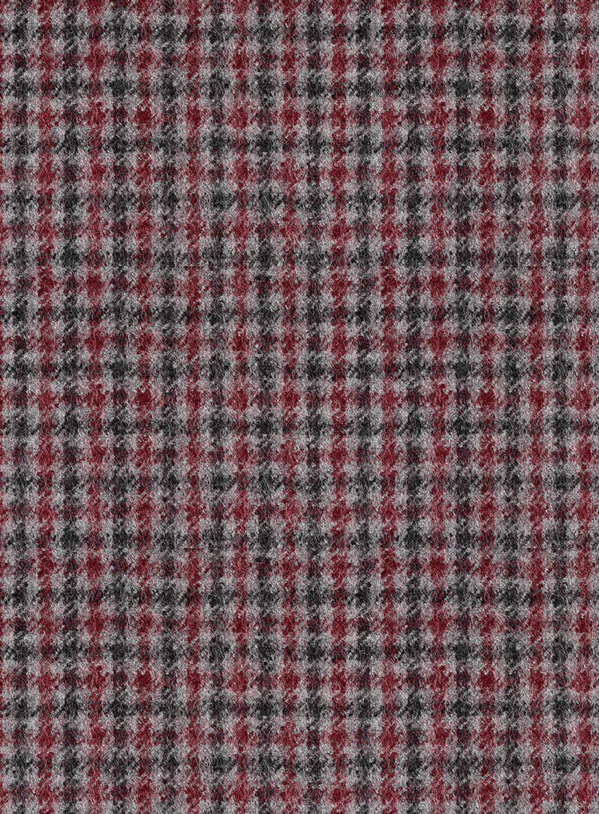 Highlander Heavy Maroon Houndstooth Tweed GQ Overcoat - StudioSuits