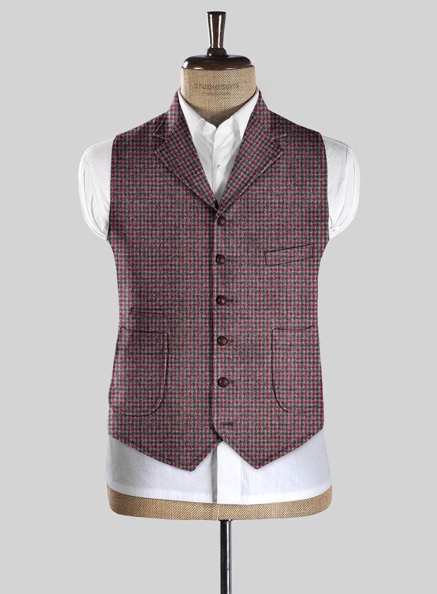 Highlander Heavy Maroon Houndstooth Tweed Hunting Vest - StudioSuits