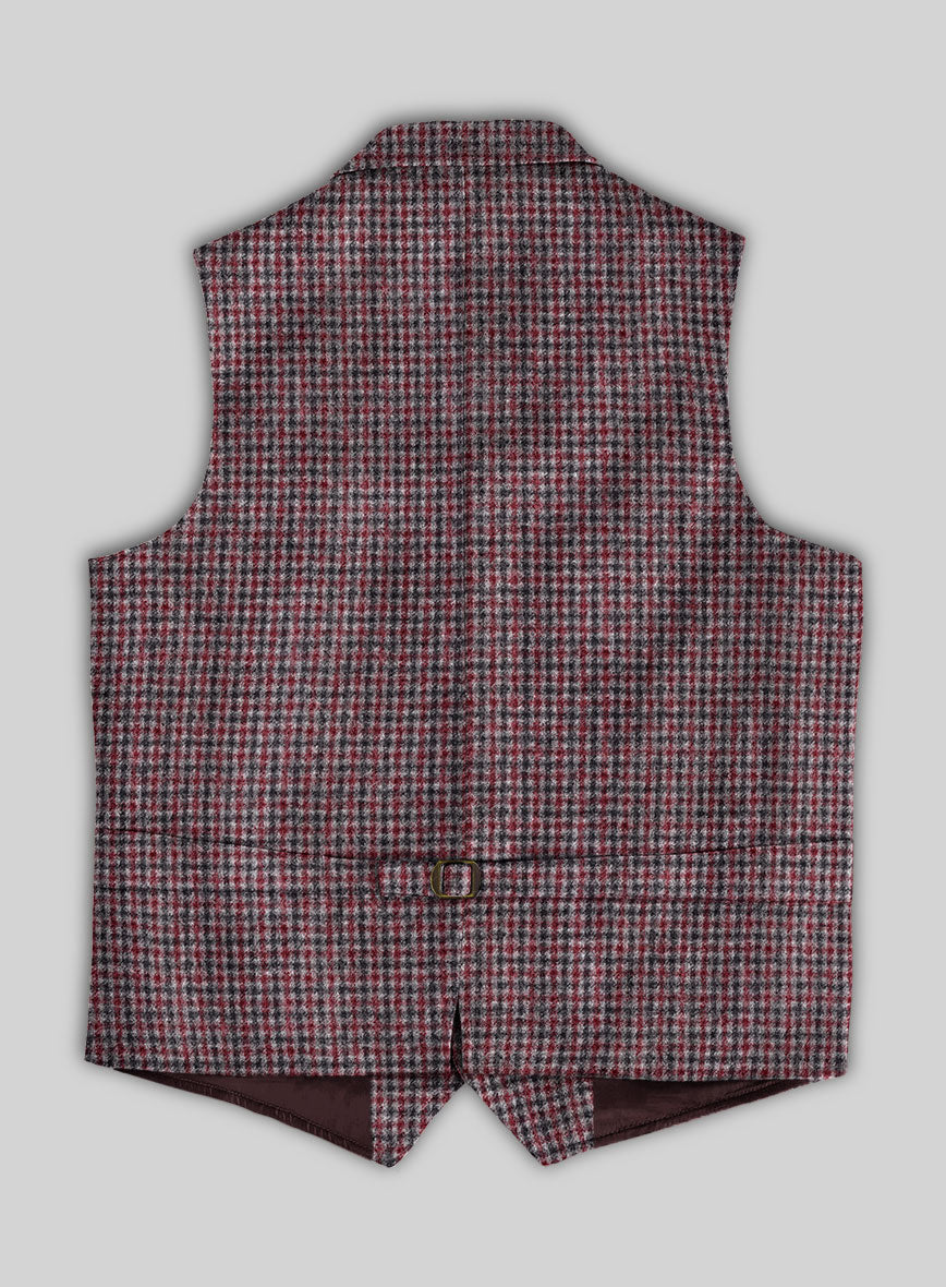 Highlander Heavy Maroon Houndstooth Tweed Hunting Vest - StudioSuits