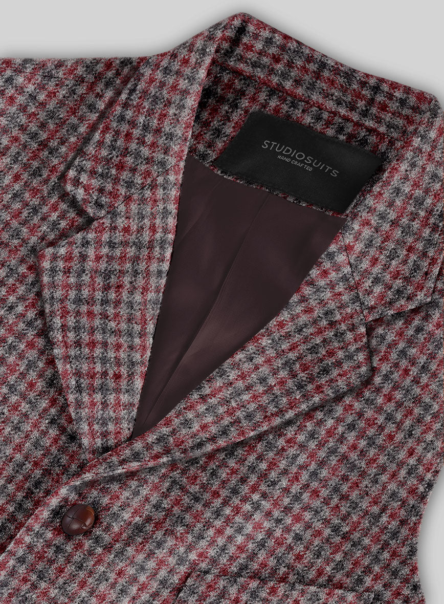 Highlander Heavy Maroon Houndstooth Tweed Hunting Vest - StudioSuits