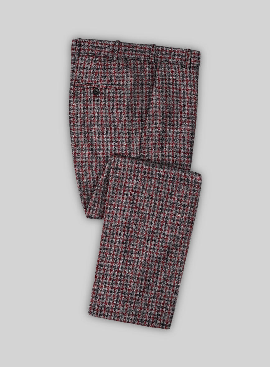 Highlander Heavy Maroon Houndstooth Tweed Pants - StudioSuits