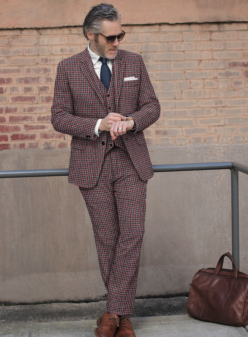 Highlander Heavy Maroon Houndstooth Tweed Suit - StudioSuits