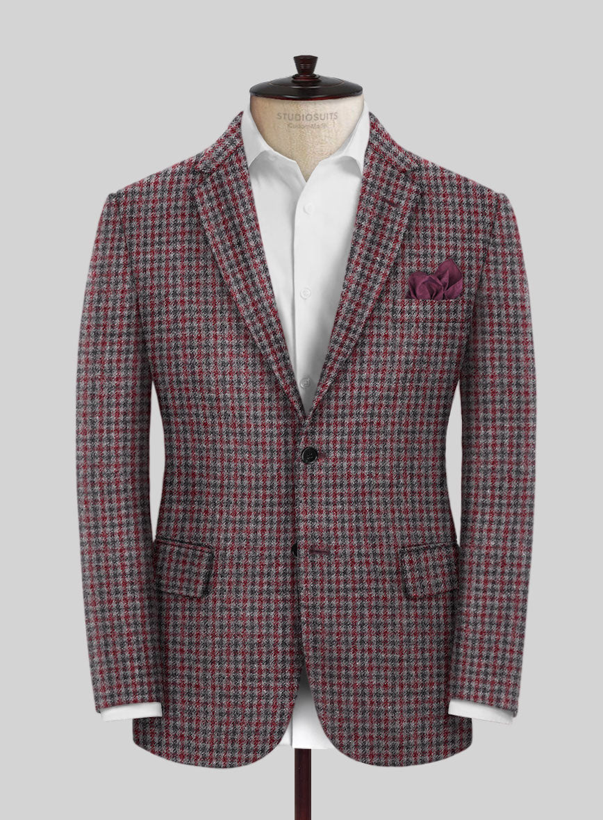 Highlander Heavy Maroon Houndstooth Tweed Suit - StudioSuits