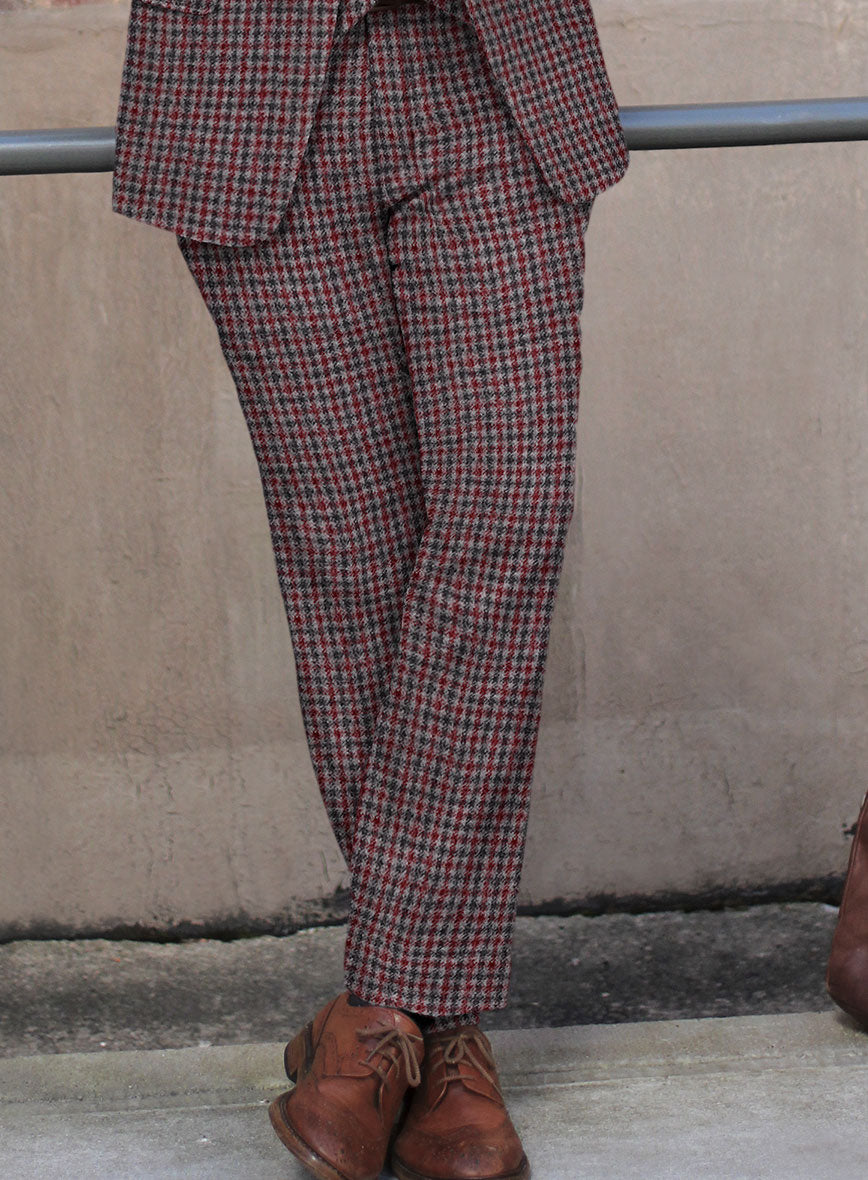 Highlander Heavy Maroon Houndstooth Tweed Suit - StudioSuits