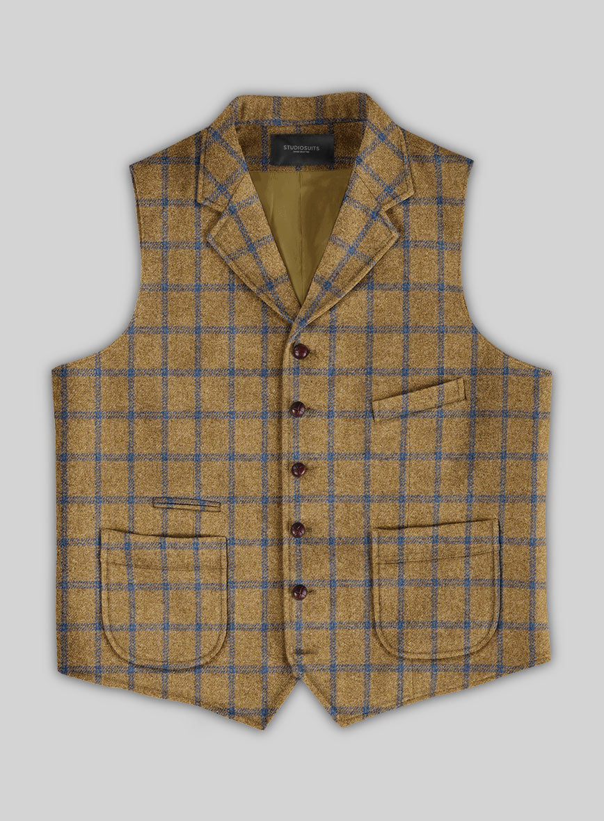 Highlander Heavy Mustard Check Tweed Hunting Vest - StudioSuits